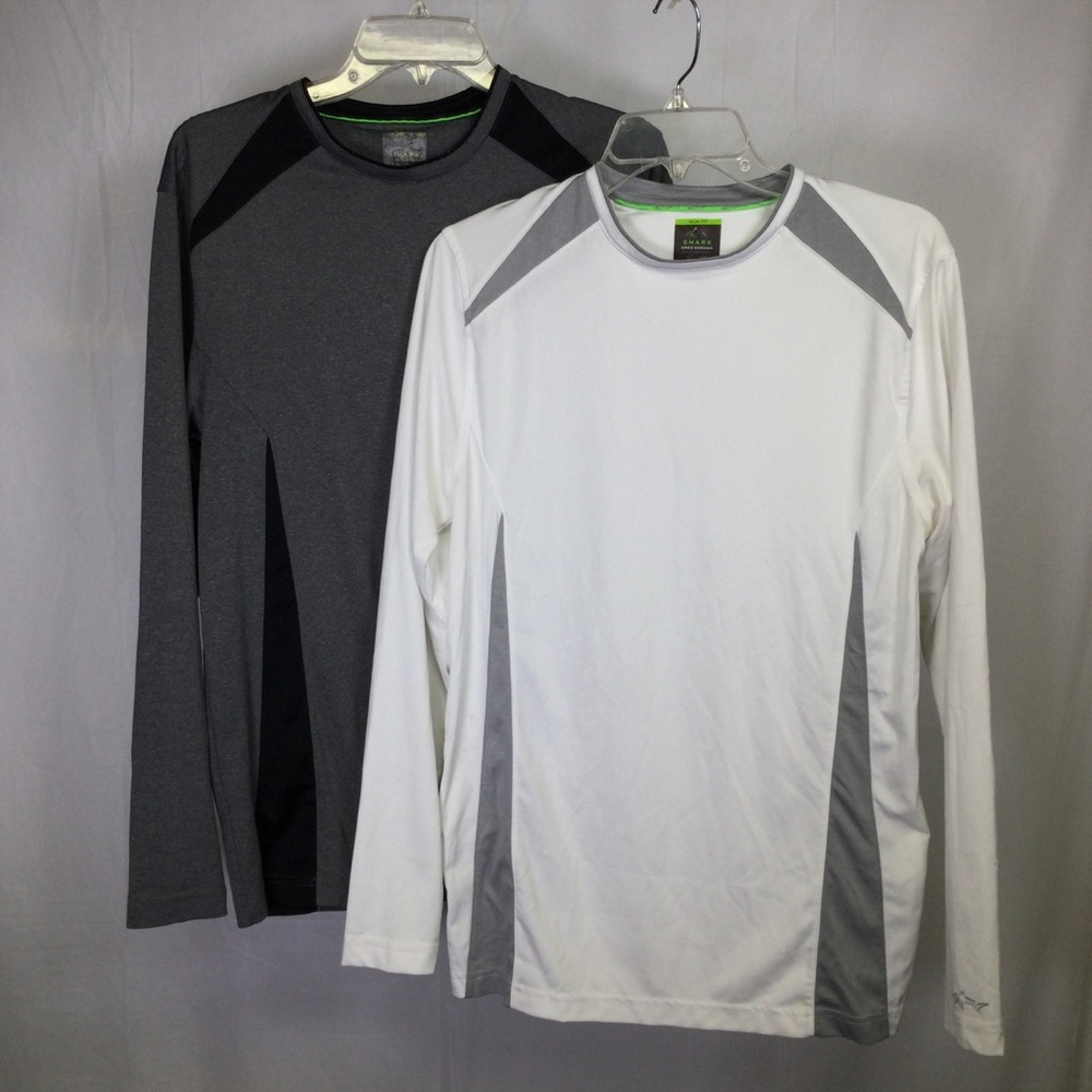 Shark Greg Norman Men's Set of 2 Gray&White Slim Fit Athletic Shirts Sz S